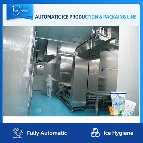 Dây chuyền sản xuất đá viên hoàn toàn tự động với hệ thống đóng gói cho nhà máy nước đá