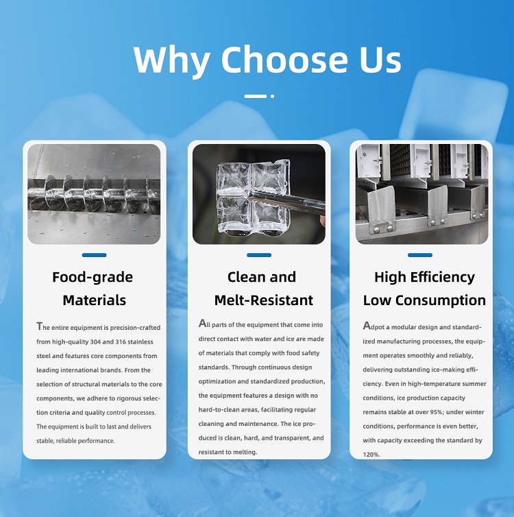 Tại sao n&ecirc;n chọn M&aacute;y l&agrave;m đ&aacute; thương mại Icemedal: Th&eacute;p kh&ocirc;ng gỉ 304/316 cấp thực phẩm, đ&aacute; vi&ecirc;n sạch, chống tan chảy, hiệu suất cao Ti&ecirc;u thụ điện năng thấp