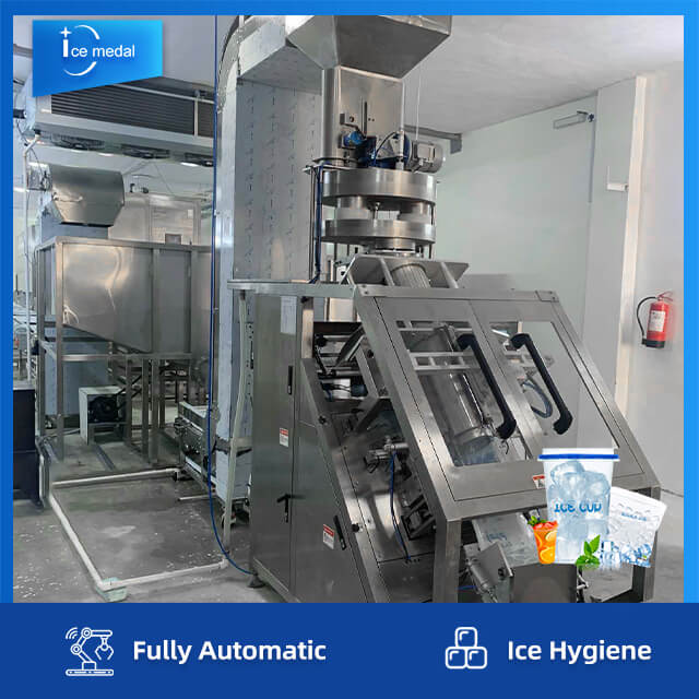 Dây chuyền sản xuất đá viên hoàn toàn tự động với hệ thống đóng gói cho nhà máy nước đá