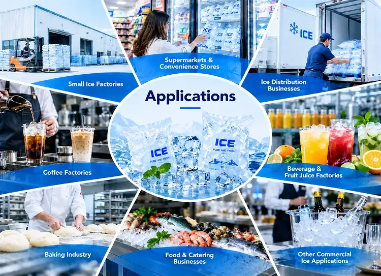 C&aacute;c kịch bản ứng dụng m&aacute;y l&agrave;m đ&aacute; vi&ecirc;n c&ocirc;ng nghiệp cho nh&agrave; m&aacute;y nước đ&aacute;, ng&agrave;nh đồ uống & dịch vụ ăn uống.webp